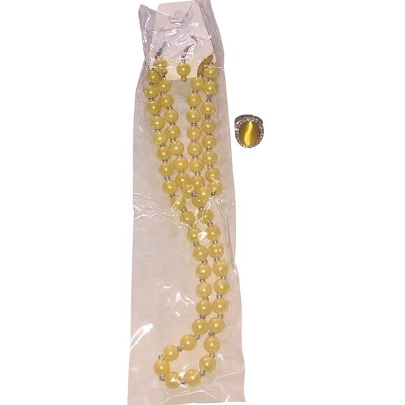 Fashion Jewelry Yellow Bead Necklace Set With Matching Ring & Earrings - Picture 7 of 7